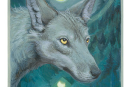 Wolf in a night forest - painting by sara marchetto
