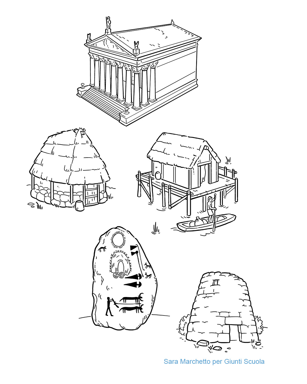line illustration for primary school education - history architecture